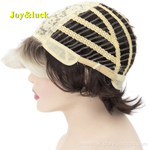 Women's Wig Brown Ombre Gold Color Wholesale Price Wigs Dark Root  Ladies Hair Natural Straight Short Bob Synthetic Hair Wigs